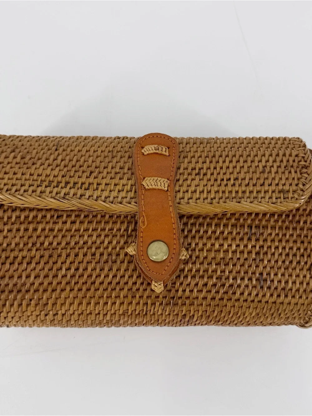Mini Rattan Crossbody Leather Purse Bali Straw Wicker Boho Clutch - Picture 2 of 9
